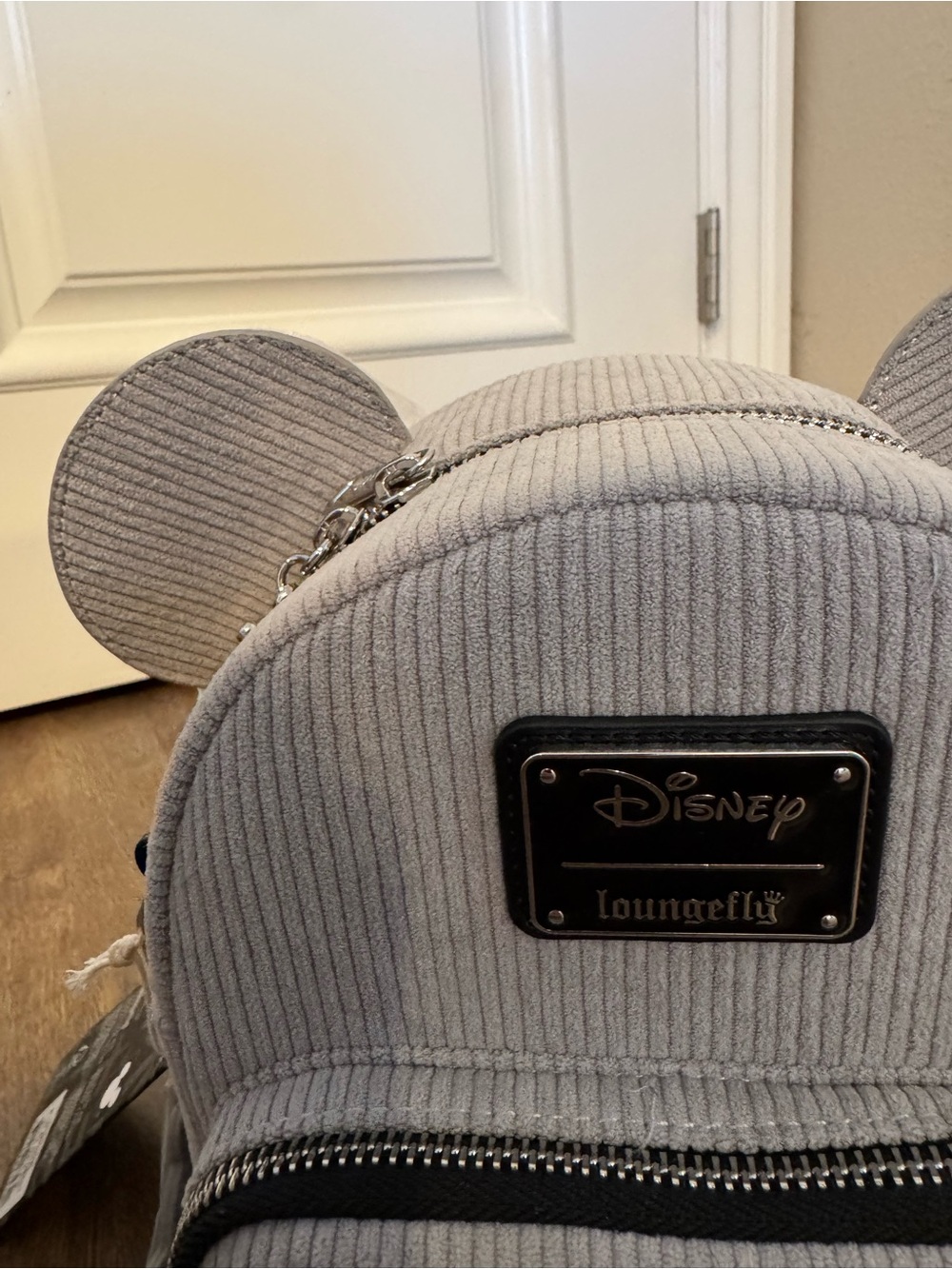 Loungefly Light Gray Corduroy Mini Backpack with Black Accents - Picture 6 of 6